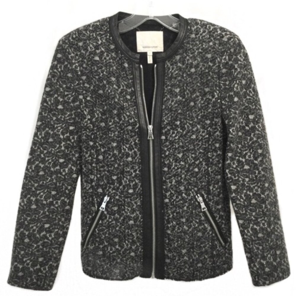 Rebecca Taylor Leather Trim Lace w Zipper Blazer